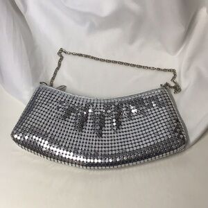 Silver metal mesh retro style handbag clutch Chain small Shoulder Bag sparkly